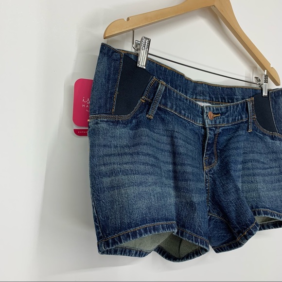 Isabel Maternity Expandable Side Panel Blue Jean Midi Shorts New Nwt Size 6 - Picture 4 of 15